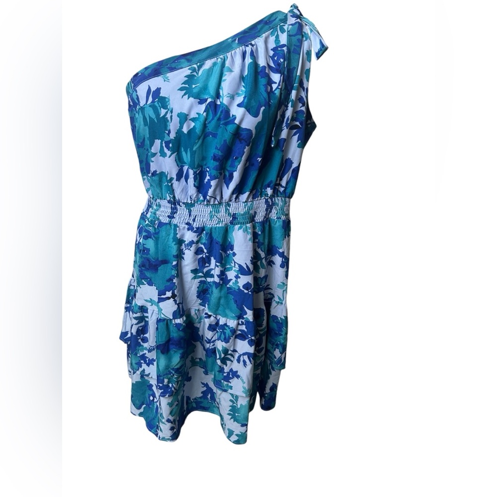 PRETTYGARDEN one shoulder floral Elastic waist Tiered Ruffle Flowy Mini dress - Picture 6 of 7